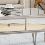 Modern Mirrored Coffee Table with Drawer, Tempered Glass - NH834703