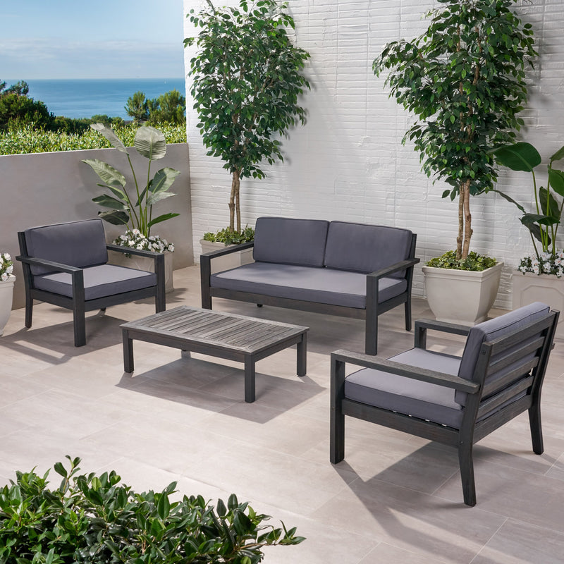 Outdoor 4 Seater Acacia Wood Chat Set with Cushions - NH312013