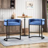 Modern Wide Bucket Velvet Barstool, Cobalt and Black (Set of 2) - NH282603