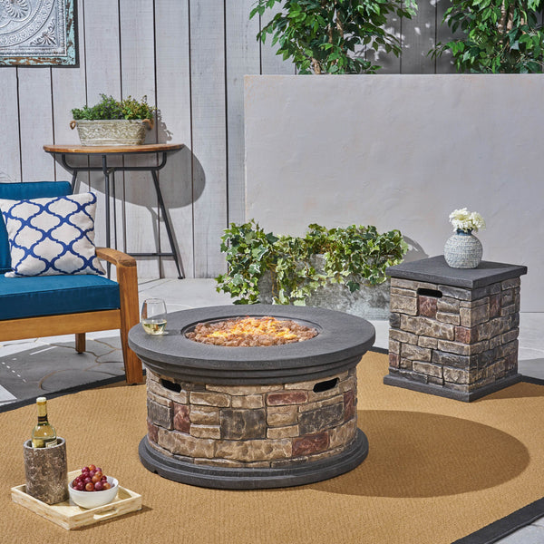 Outdoor 32" Round Light Weight Concrete Fire Pit - 40,000 BTU, Mixed Brown - NH308703