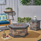 Outdoor 32" Octagonal Light Weight Concrete Fire Pit - 40,000 BTU, Mixed Brown - NH408703