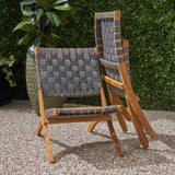 Outdoor Acacia Wood Foldable Chairs (Set of 2), Brown Patina and Gray Straps - NH197803