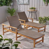 Outdoor Rustic Acacia Wood Chaise Lounge with Wicker Seating - NH609603