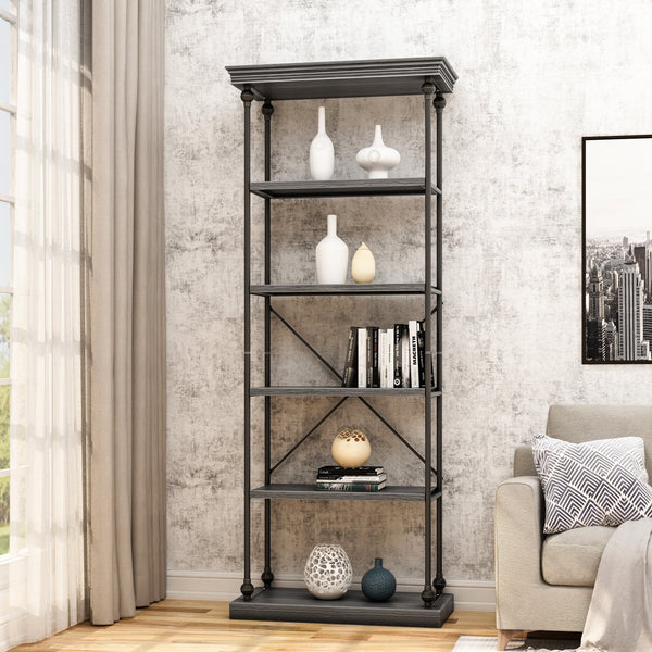 5-Shelf Wood & Metal Etagere Bookcase - NH606903