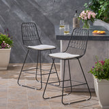 Outdoor 26" Seats Iron Counter Stools with Cushions (Set of 2) - NH895703