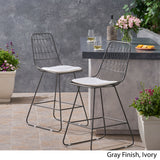 Outdoor 26" Seats Iron Counter Stools with Cushions (Set of 2) - NH895703