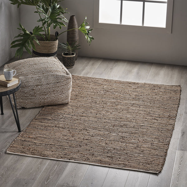 Boho Hemp and Leather Area Rug - NH357803