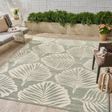 Outdoor Modern Frond Leaf Green And Ivory Rectangular Area Rug - NH929403