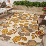 Outdoor Modern Floral Ivory and Gray Rectangular Area Rug - NH419403