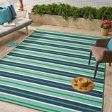 Outdoor Modern Striped Blue and Green Rectangular Area Rug - NH529403