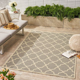 Outdoor Quatrefoil Gray and Ivory Rectangular Area Rug - NH919403