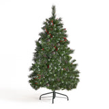 4.5-foot Mixed Spruce Hinged Artificial Christmas Tree with Glitter Branches, Red Berries, and Pinecones - NH573703