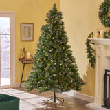 9-foot Mixed Spruce Hinged Artificial Christmas Tree with Glitter Branches, Red Berries, and Pinecones - NH273703