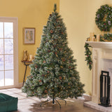 9-foot Cashmere Pine and Mixed Needles Hinged Artificial Christmas Tree with Snowy Branches and Pinecones - NH363703