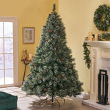 9-foot Cashmere Pine and Mixed Needles Hinged Artificial Christmas Tree with Snowy Branches and Pinecones - NH363703