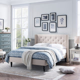 Rhinestone-Tufted Wingback Bed Frame with Nailhead Trim - NH689603