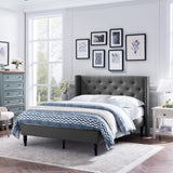 Rhinestone-Tufted Wingback Bed Frame with Nailhead Trim - NH689603