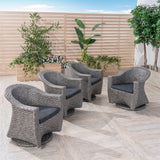 Patio Swivel Chairs, Wicker with Outdoor Cushions, Mixed Black and Dark Gray - NH112703