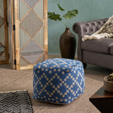 Cube Pouf, Boho, Blue and White Yarn - NH516703