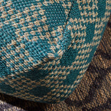 Large Square Casual Pouf, Boho, Beige and Teal Yarn - NH726703