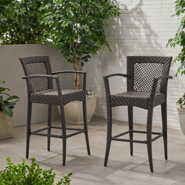 Outdoor 46" Wicker Barstool (Set of 2), Multi Brown Finish - NH932903