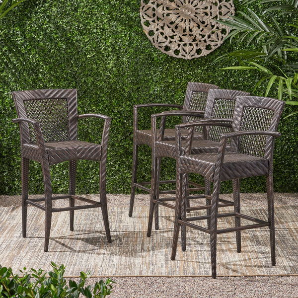 Outdoor 46" Wicker Barstool (Set of 4), Multi Brown Finish - NH042903