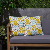 Outdoor Cushion, 17.75" Square, Abstract Floral Pattern, Cream, Yellow, Light Blue, Gray - NH631703