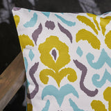 Outdoor Cushion, 17.75" Square, Abstract Floral Pattern, Cream, Yellow, Light Blue, Gray - NH631703