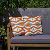 Boho Outdoor Cushion, 17.75" Square, Southwestern/Tribal, Orange, Cream, Light Blue, Black - NH731703