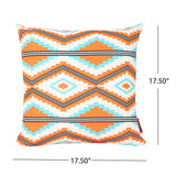 Boho Outdoor Cushion, 17.75" Square, Southwestern/Tribal, Orange, Cream, Light Blue, Black - NH731703