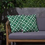 Outdoor Cushion, 17.75" Square, Geometric Lattice Pattern, Green, White - NH741703