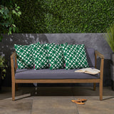 Outdoor Cushion, 17.75" Square, Geometric Lattice Pattern, Green, White - NH741703