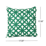 Outdoor Cushion, 17.75" Square, Geometric Lattice Pattern, Green, White - NH741703