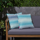 Outdoor Cushion, 17.75" Square, Geometric Pattern, Cream, Dark Teal, Turquoise, Light Blue - NH051703