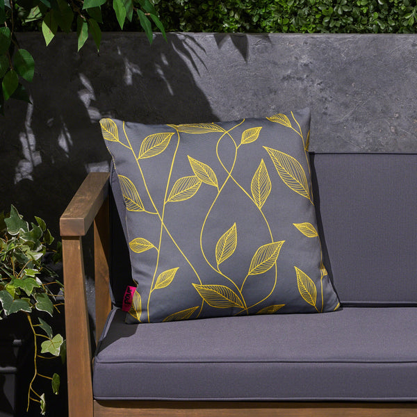 Outdoor Cushion, 17.75" Square, Cute Leaves, Yellow, Gray - NH341703