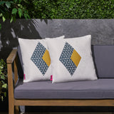 Outdoor Cushion, 17.75" Square, Abstract Geometric Pattern, Modern, Contemporary, White, Dark Blue, Yellow - NH441703