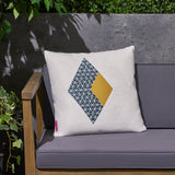 Outdoor Cushion, 17.75" Square, Abstract Geometric Pattern, Modern, Contemporary, White, Dark Blue, Yellow - NH441703