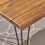 Patio Dining Table, Rectangular, 72", Acacia Wood Table Top, Rustic Iron Hairpin Legs, Teak Finish - NH984703