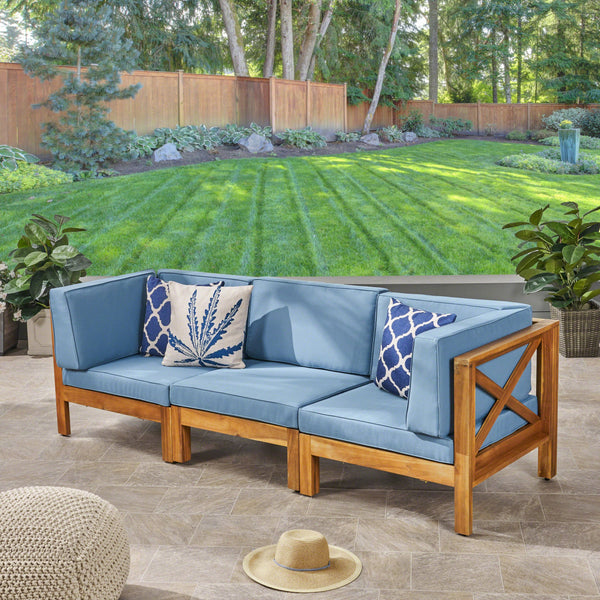 Outdoor Modular Acacia Wood Sofa with Cushions - NH196603