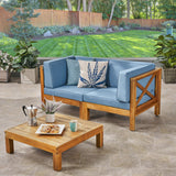 Outdoor Modular Acacia Wood Sofa with Cushions and Coffee Table Set - NH296603