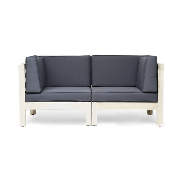 Outdoor Modular Acacia Wood Loveseat with Cushions - NH486603