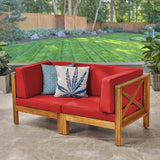 Outdoor Modular Acacia Wood Loveseat with Cushions - NH486603