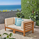 Outdoor 2-Seater Acacia Wood Sectional Loveseat Set with Cushions - NH230703