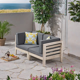 Outdoor 2-Seater Acacia Wood Sectional Loveseat Set with Cushions - NH230703