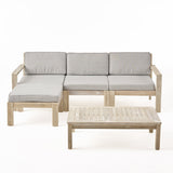 Outdoor 3 Seater Acacia Wood Sofa Sectional with Cushions - NH763903