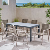 Outdoor Modern 6 Seater Aluminum Dining Set with Tempered Glass Top - NH258013