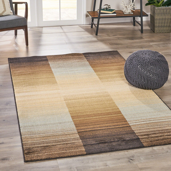 Indoor Abstract Reflected Gradient Blue and Brown Rectangular Area Rug - NH502603