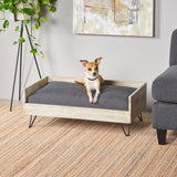 Mid-Century Modern Cushioned Wood Frame Dog Bed - NH852803