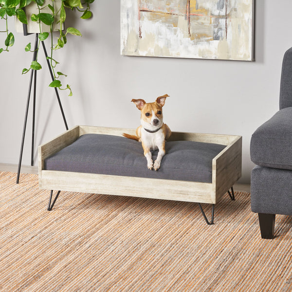 Mid-Century Modern Cushioned Wood Frame Dog Bed - NH852803