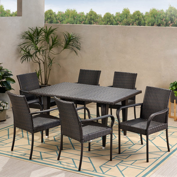 Outdoor Contemporary 6 Seater Wicker Dining Set - NH570113